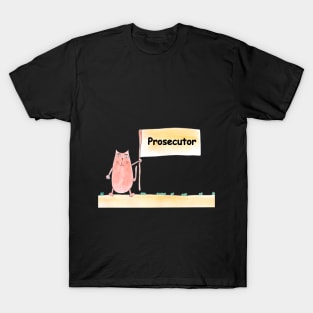 Prosecutor. Profession, work, job. Cat shows a banner with the inscription. Watercolor illustration. A gift for a professional. T-Shirt